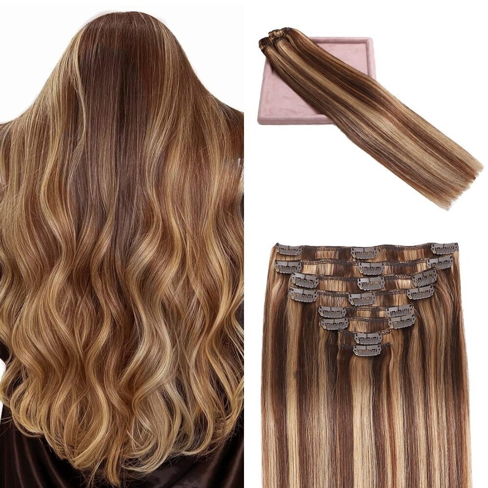 Clip in Hair Extensions Human Hair Long Straight 18 Inch 100g for Volume